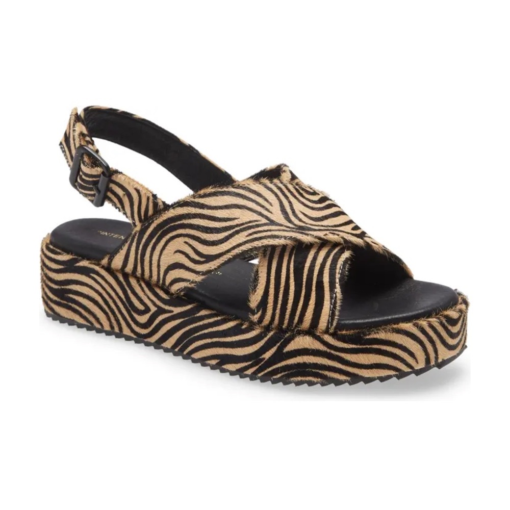 Intentionally Blank NWT Calf Hair Zebra Beige Black Platform Sandal 9